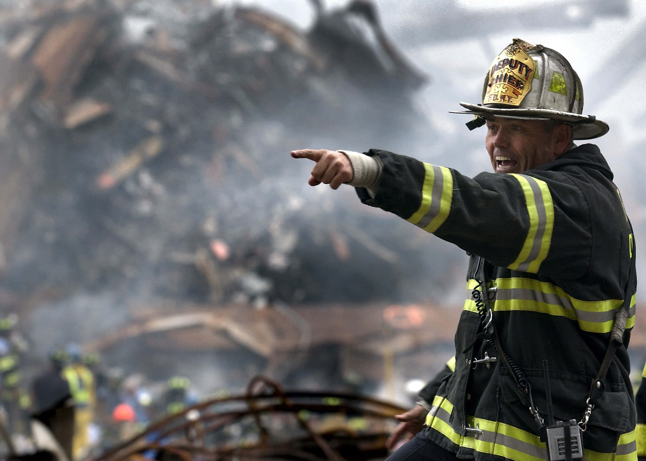 firefighter, full gear, thick smoke, Full HD Desktop Wallpaper