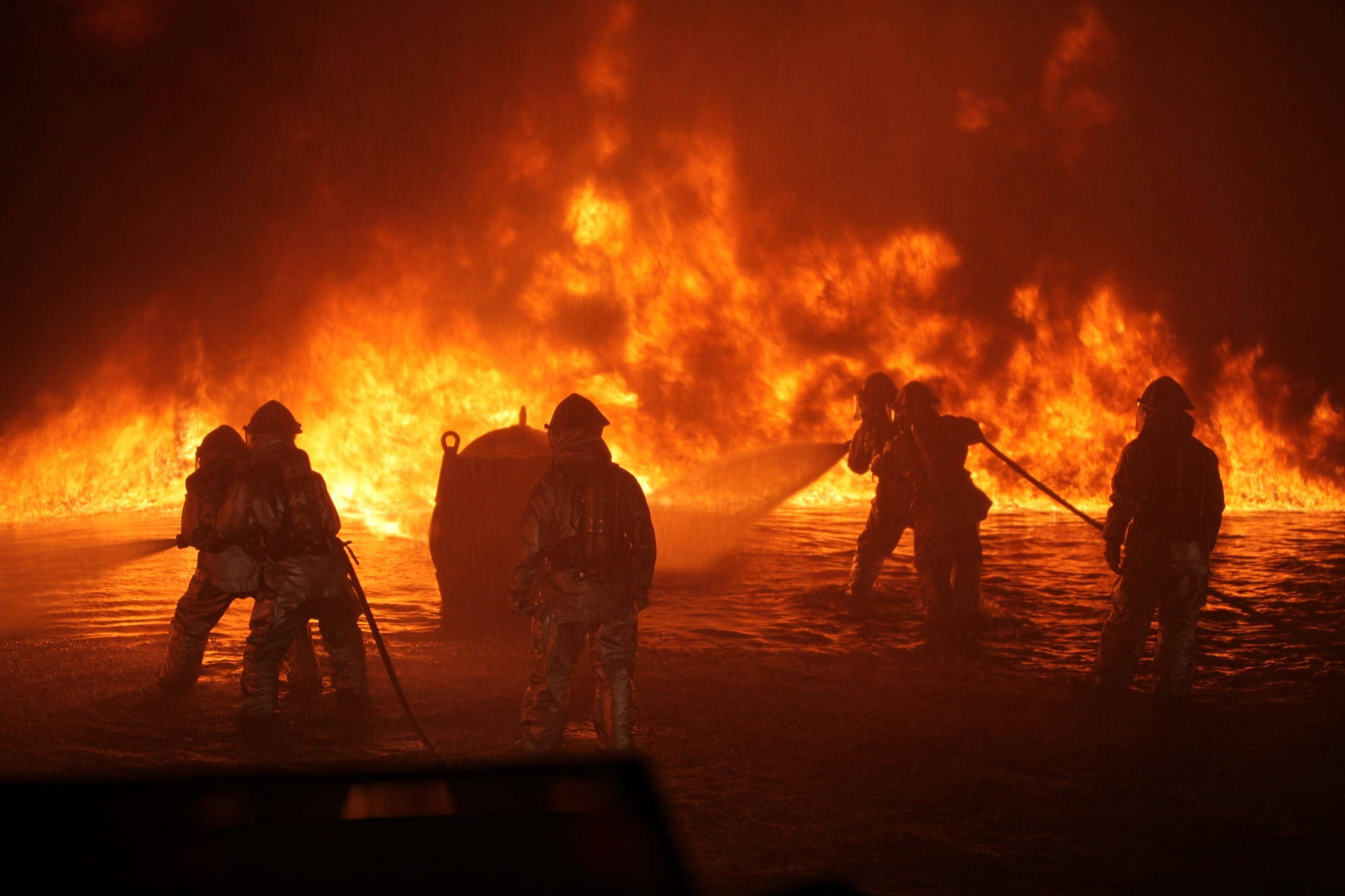 firefighters, wildfire, night, Full HD Desktop Wallpaper