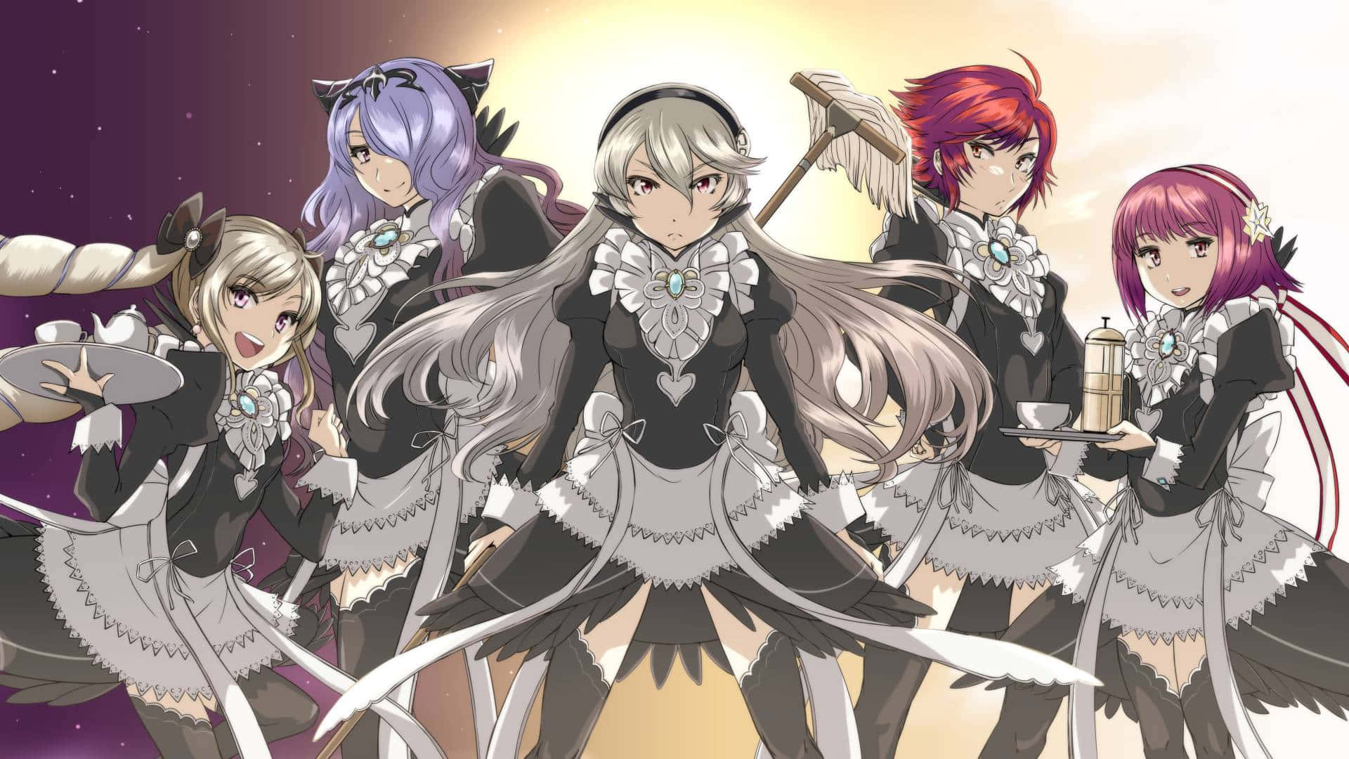 Fire Emblem Fates, female heroes, maid outfits, Full HD Desktop Wallpaper