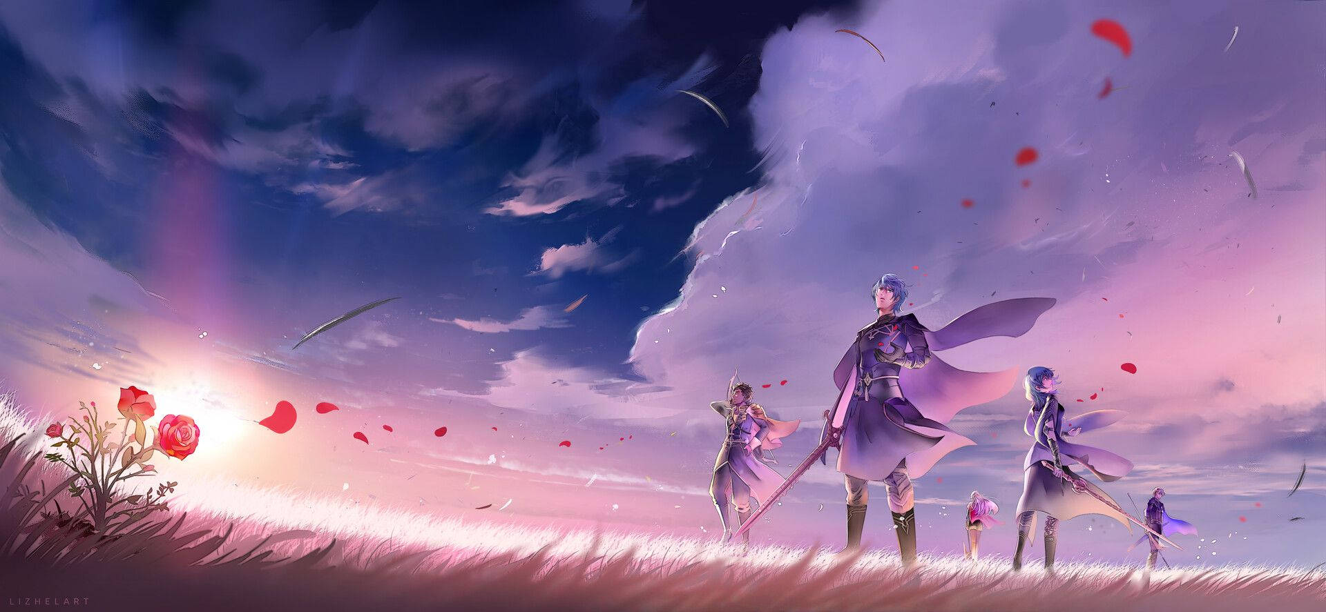 Fire Emblem Three Houses, anime warriors, field of tall grass, Full HD Desktop Wallpaper