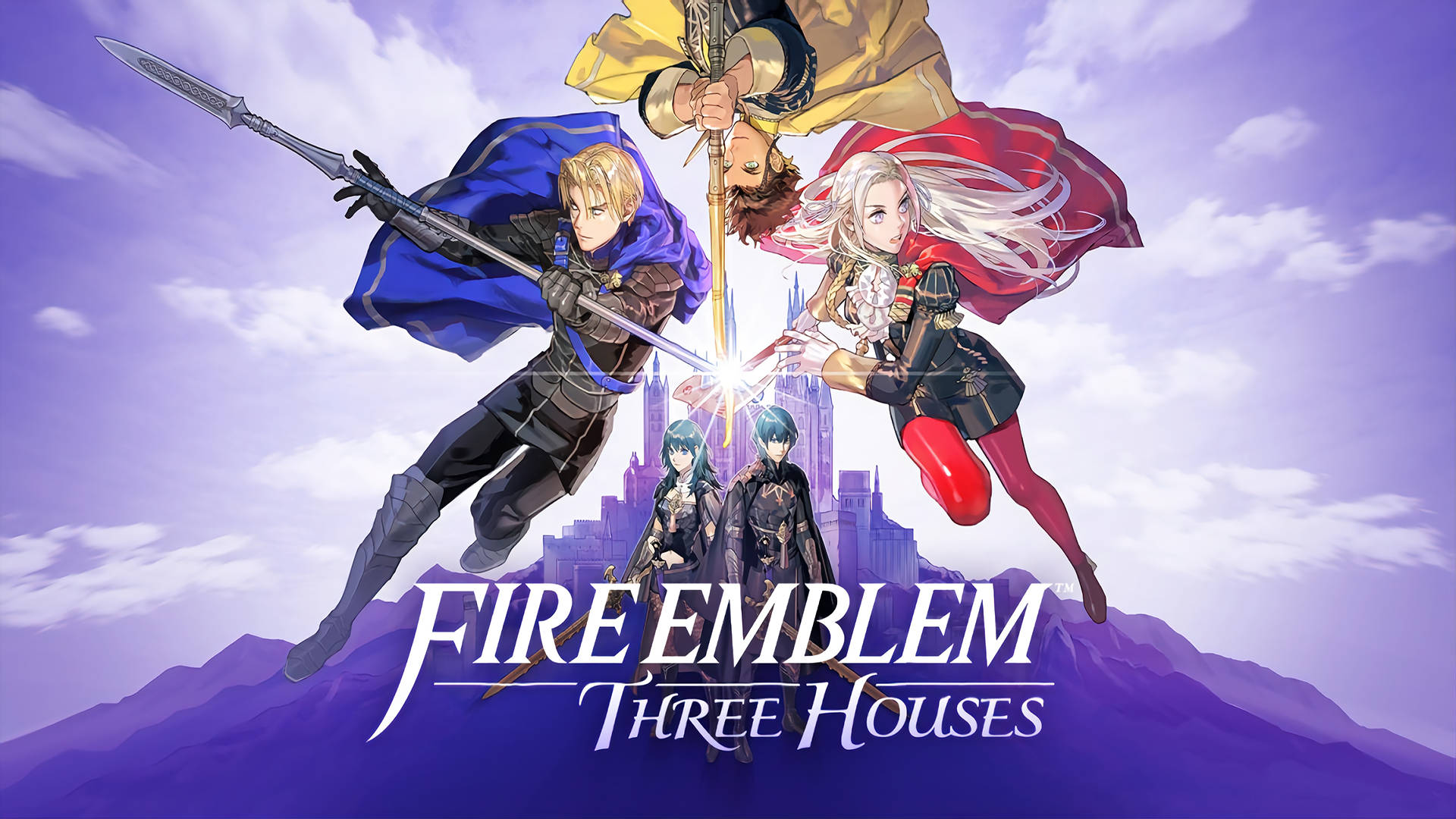 Fire Emblem Three Houses, purple sky, castle, Full HD Desktop Wallpaper
