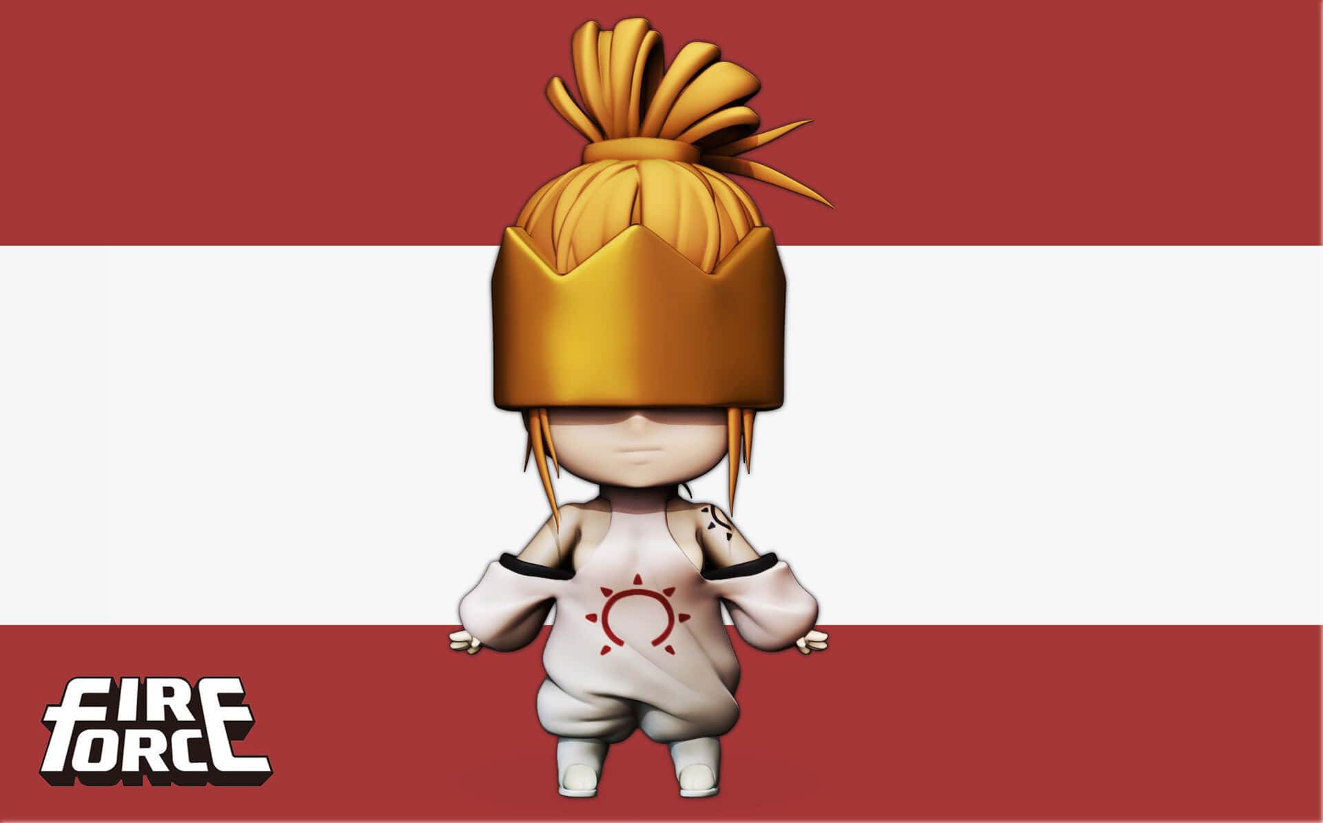 Fire Force Haumea Figure, chibi-style character, golden crown, Full HD Desktop Wallpaper