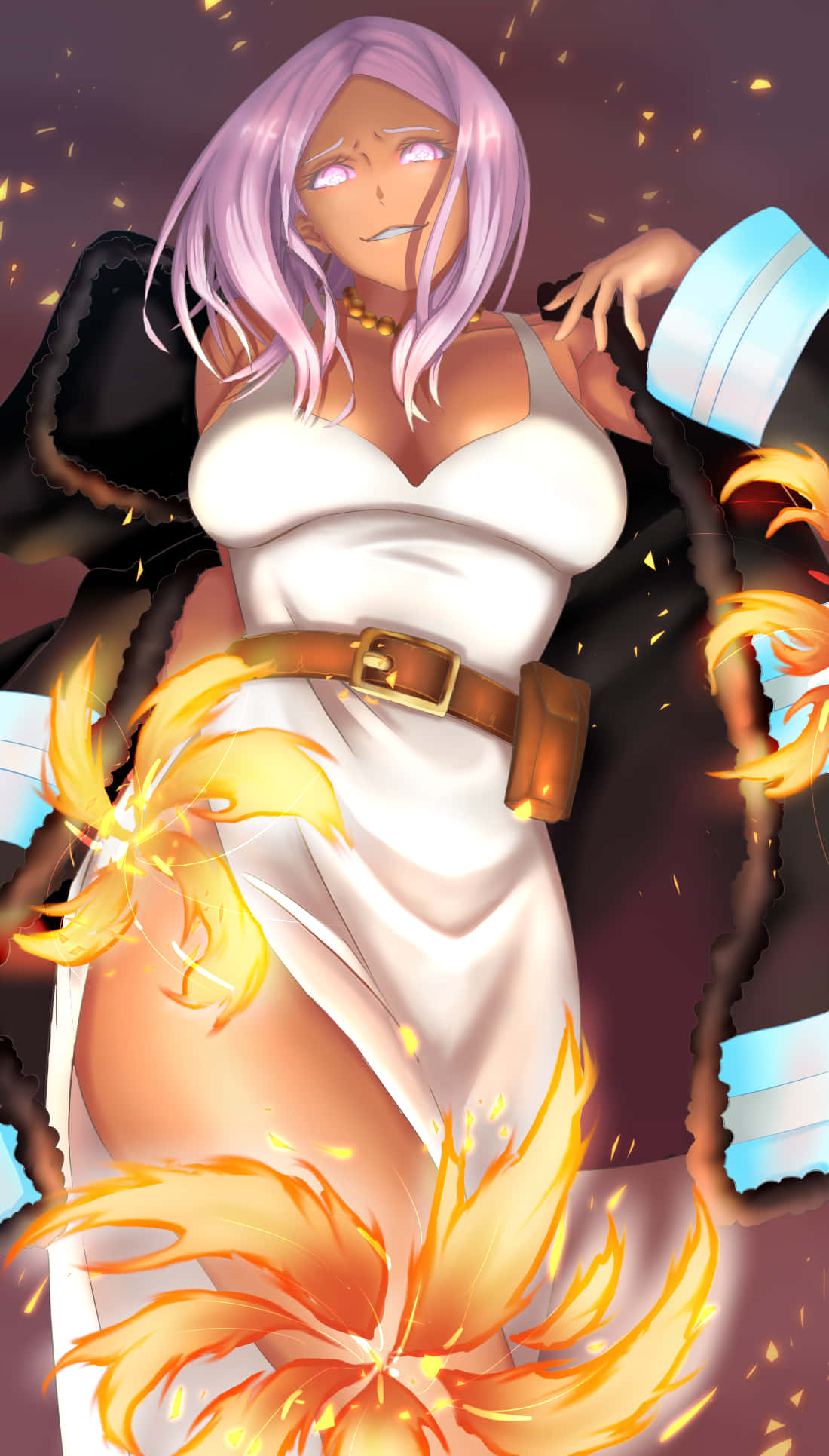 Fire Force Hibana, lavender hair, glowing eyes, Full HD Phone Wallpaper