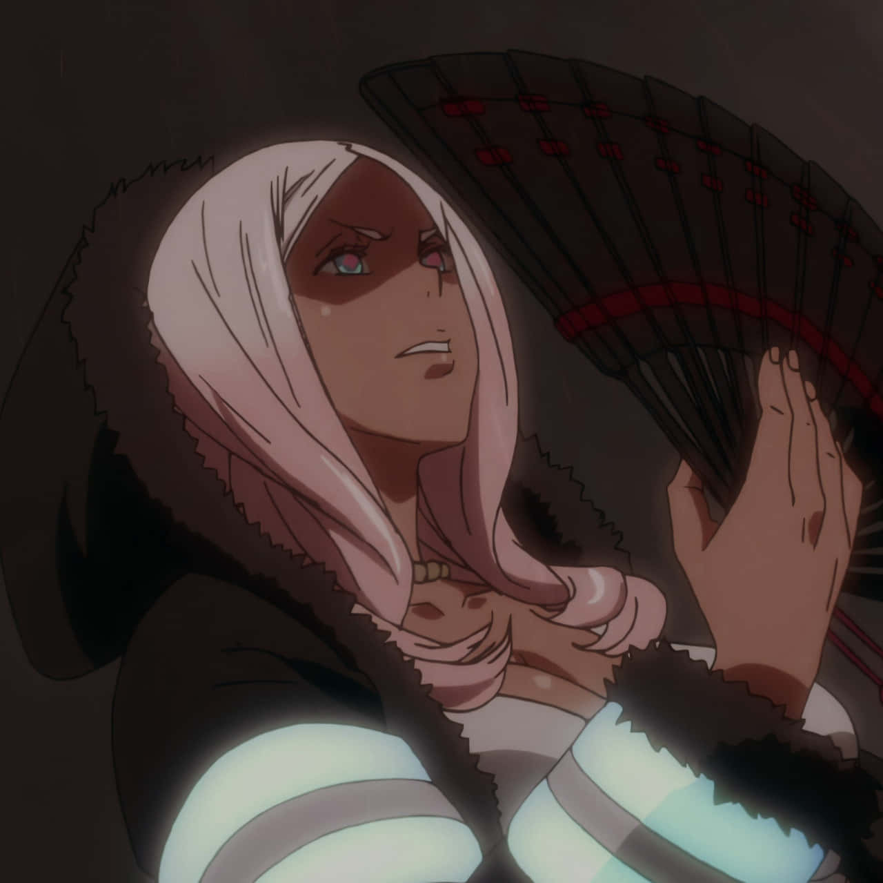 Fire Force Hibana, pale-haired anime character, glowing eyes, HD Desktop Wallpaper