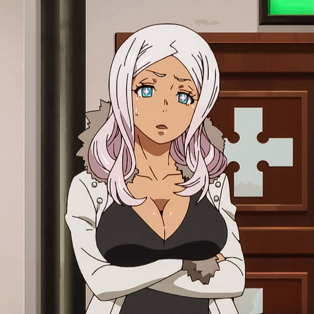 Fire Force Hibana, white-haired anime woman, blue eyes, SD Desktop Wallpaper