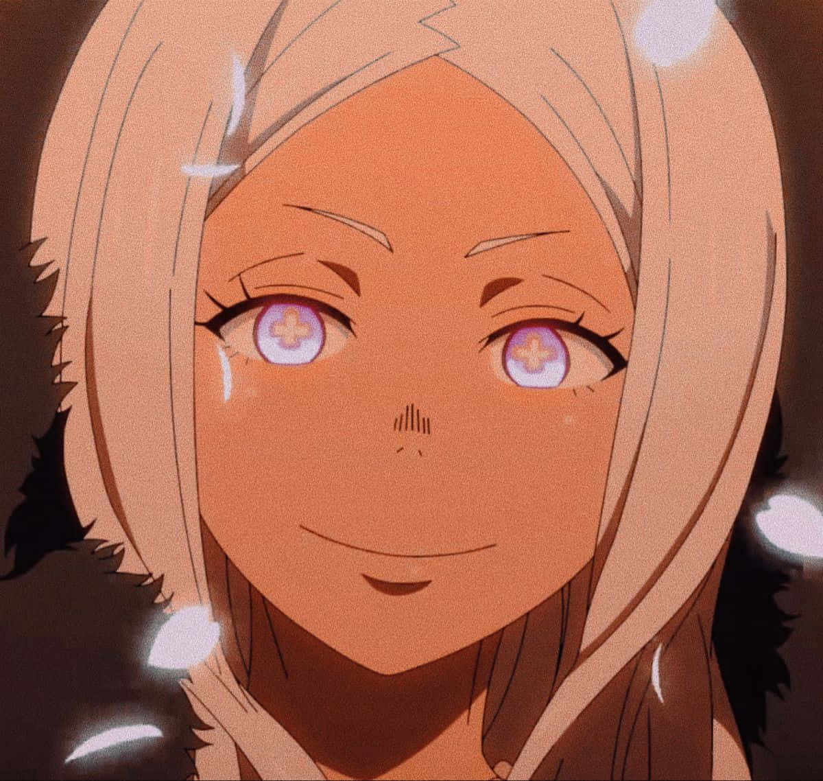 Fire Force Hibana, blonde hair, glowing purple eyes, SD Desktop Wallpaper