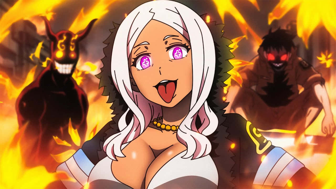 Fire Force Hibana, white-haired anime girl, pink eyes, HD Desktop Wallpaper