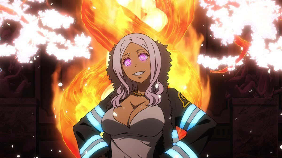 Fire Force Hibana, lavender hair, glowing purple eyes, SD Desktop Wallpaper