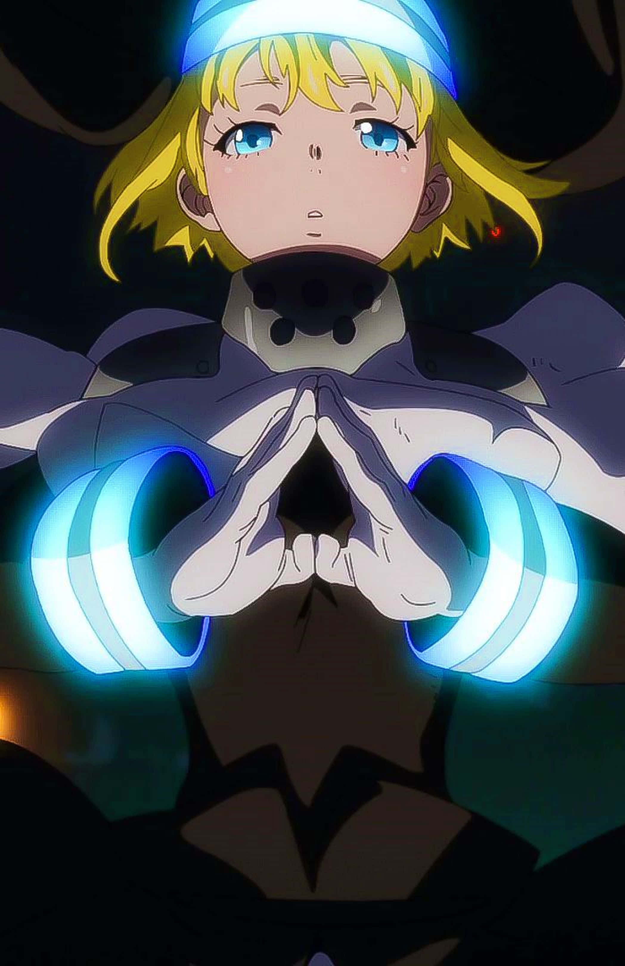 Fire Force Iris, prayer pose, blonde anime girl, 2K Phone Wallpaper