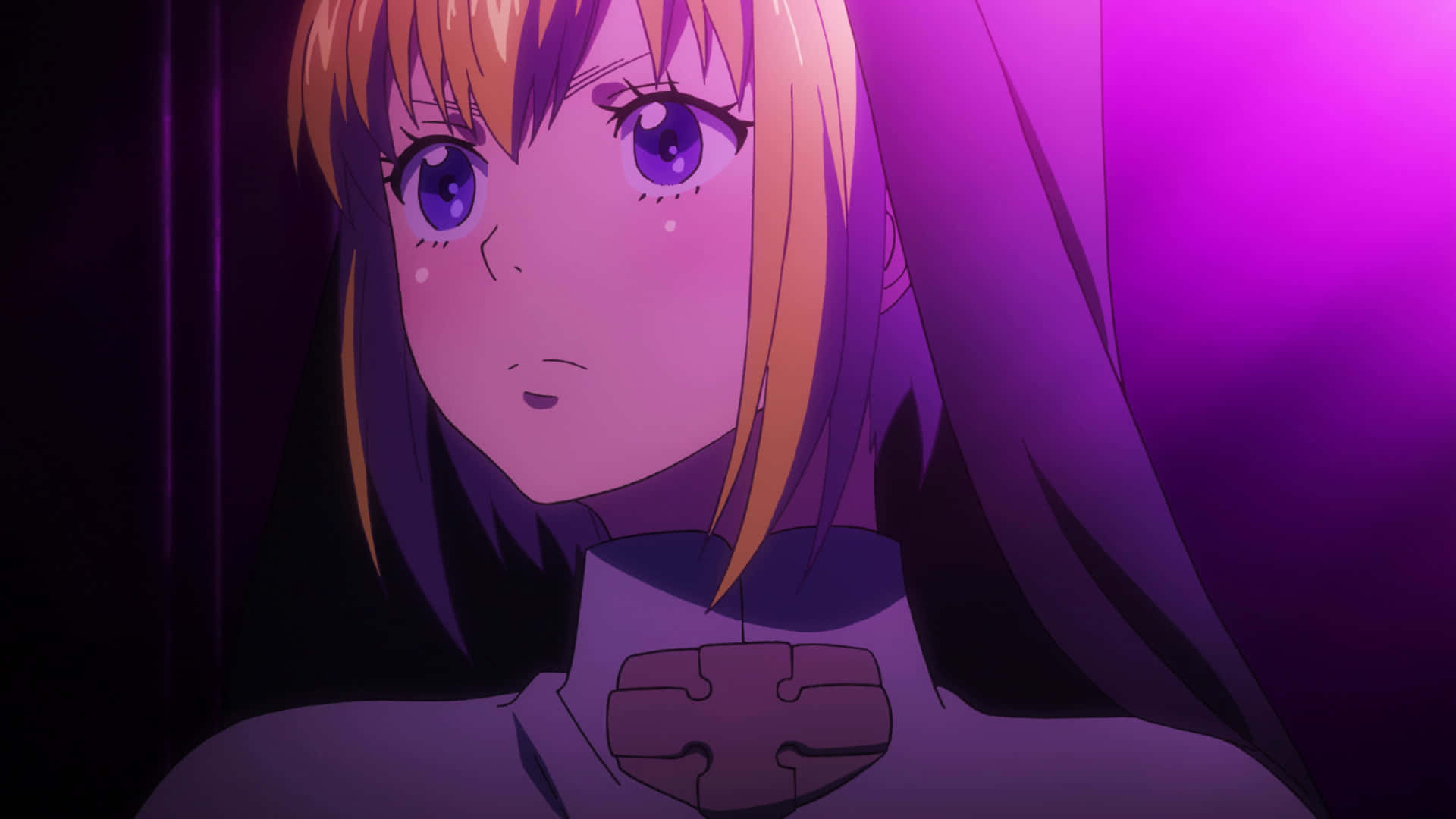 Fire Force Iris, orange hair, purple eyes, Full HD Desktop Wallpaper