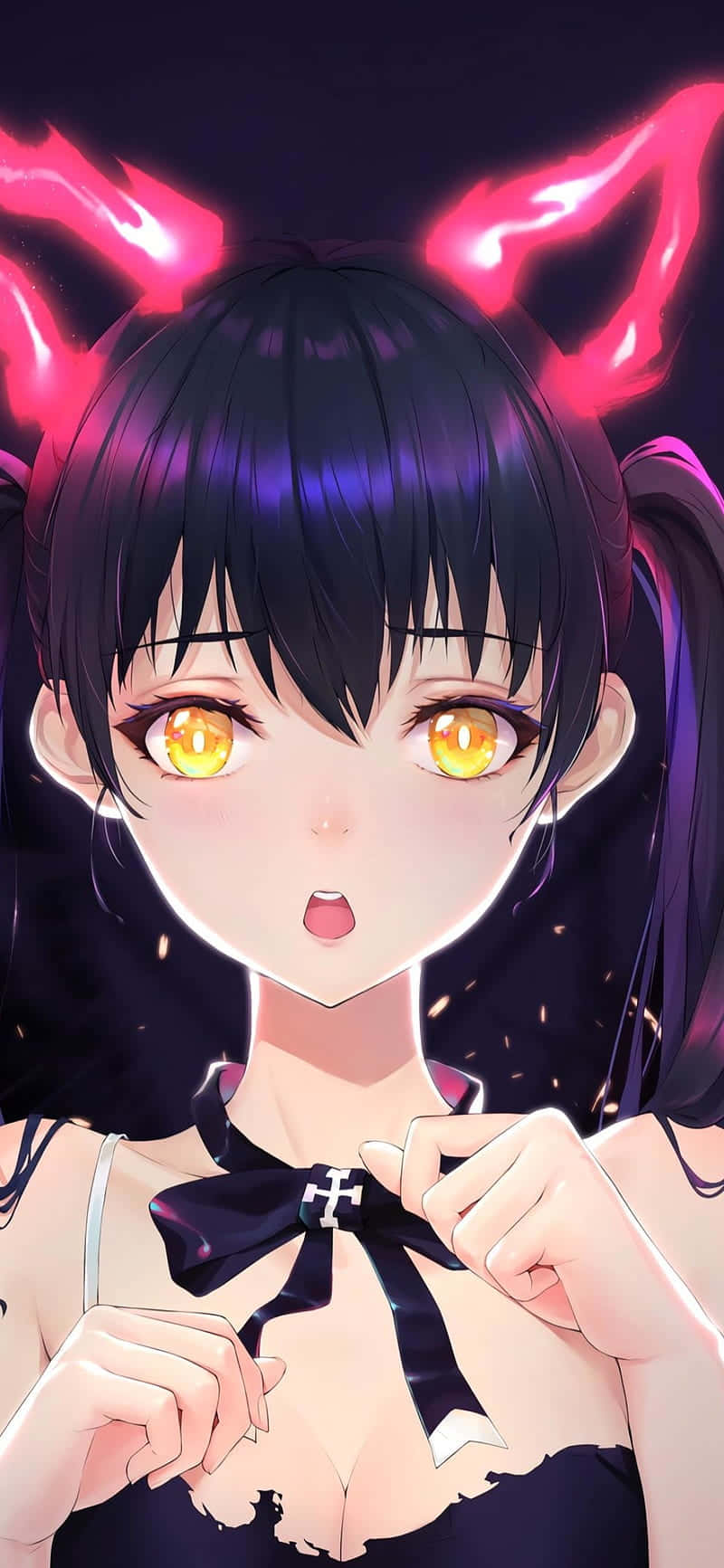 Fire Force Iris, glowing yellow eyes, pink devil horns, HD Phone Wallpaper