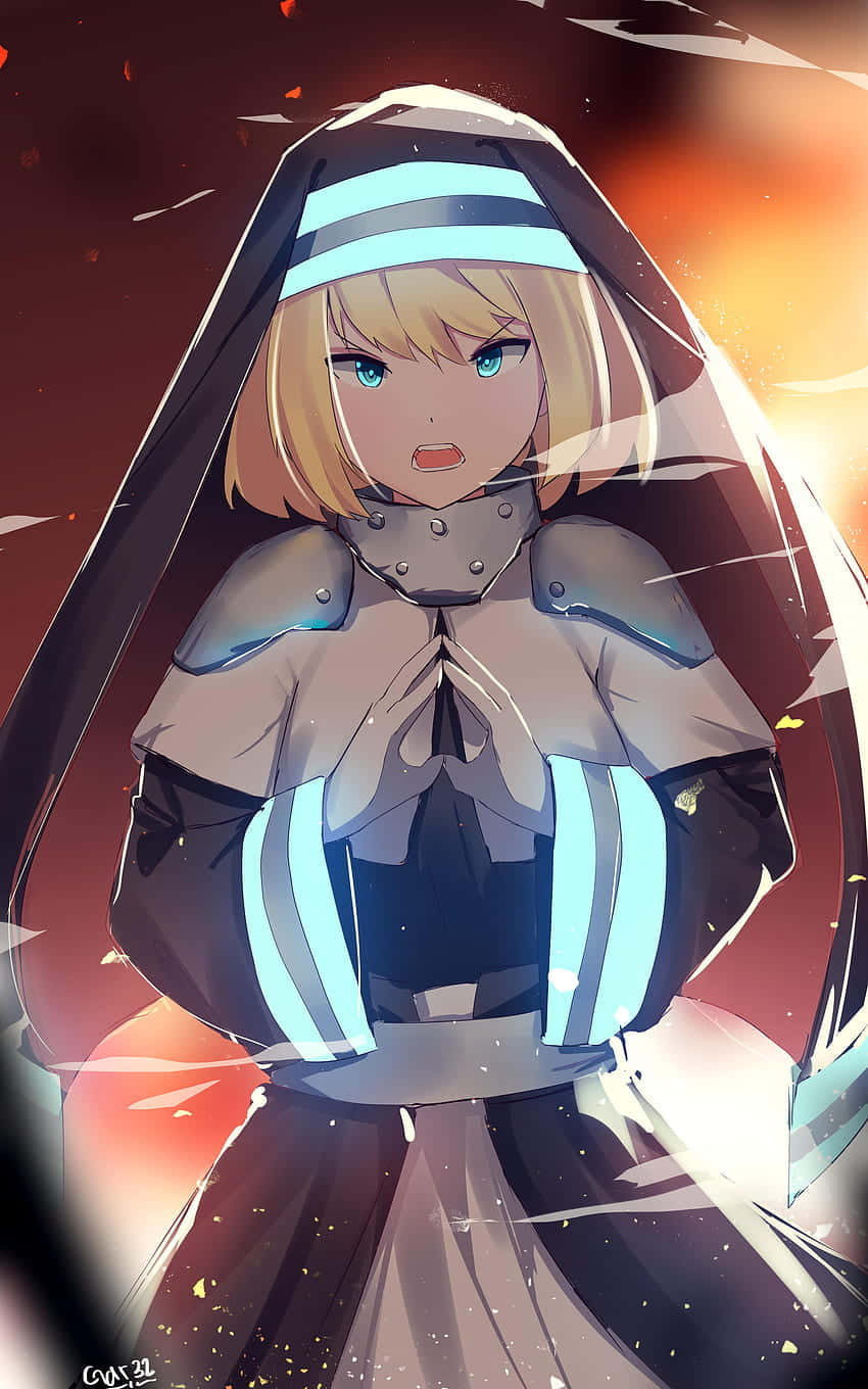 Fire Force Iris, blonde anime girl, dark hooded outfit, HD Phone Wallpaper