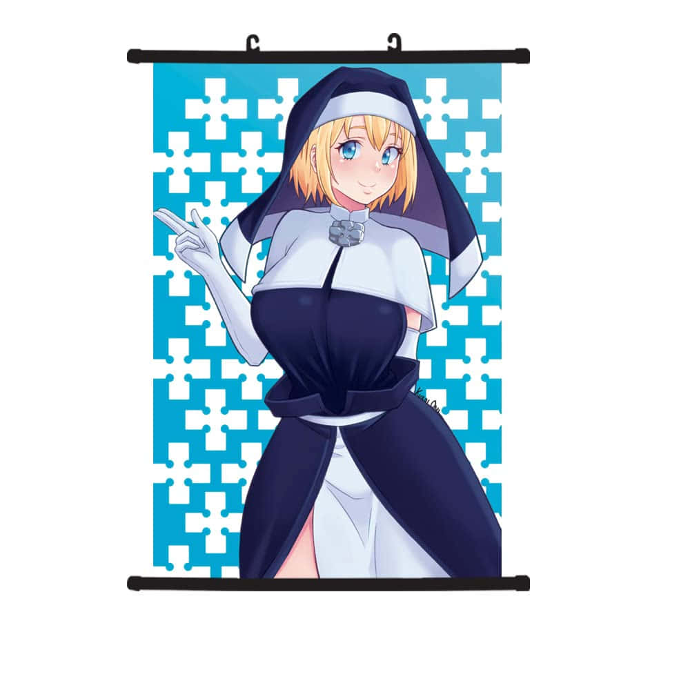 Fire Force Iris, anime-style blonde nun, dark blue and white habit, SD Desktop Wallpaper
