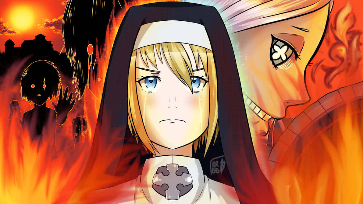 Fire Force Iris, blonde anime nun, blue eyes, SD Desktop Wallpaper