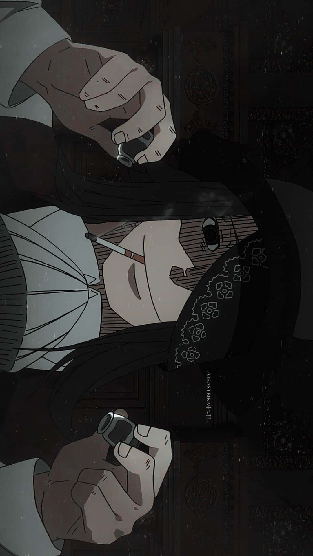 Fire Force Joker, long black hair, cigarette, Full HD Phone Wallpaper