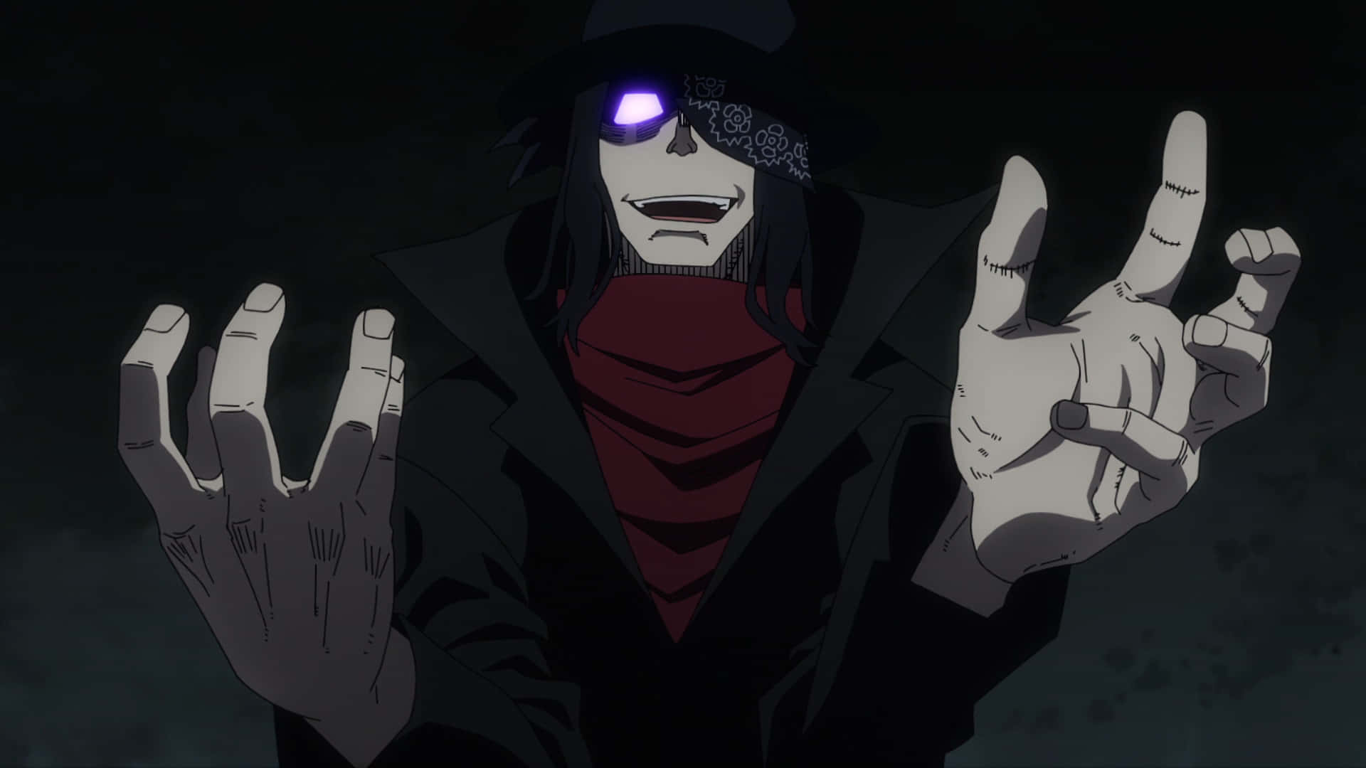 Fire Force Joker, glowing purple eye, skull mask, Full HD Desktop Wallpaper