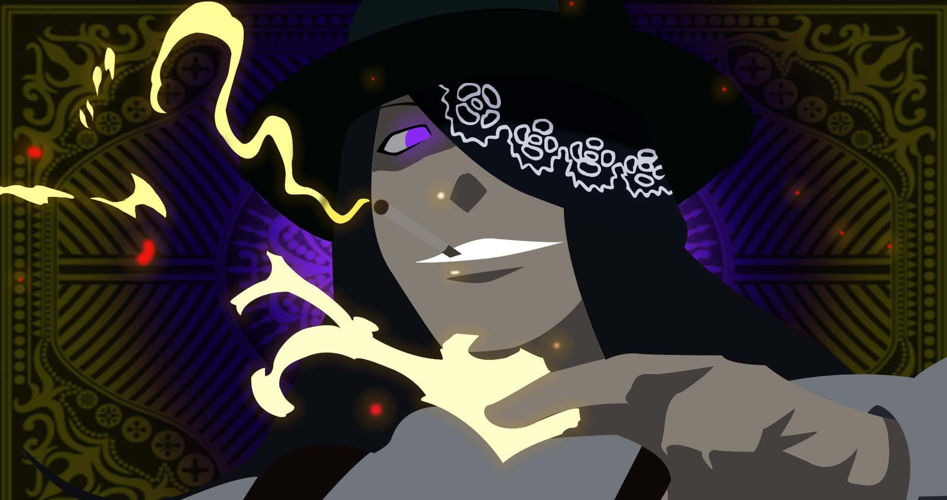 Fire Force Joker, glowing yellow energy swirls, ornate patterns, HD Desktop Wallpaper