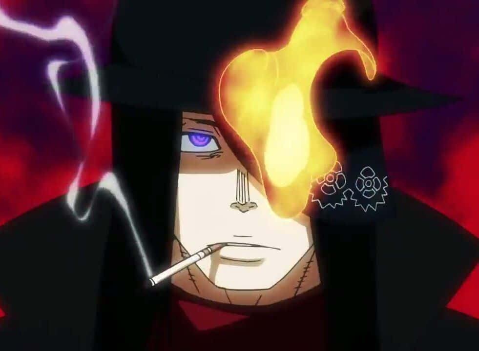 Fire Force Joker, flaming eye, cigarette smoke, SD Desktop Wallpaper