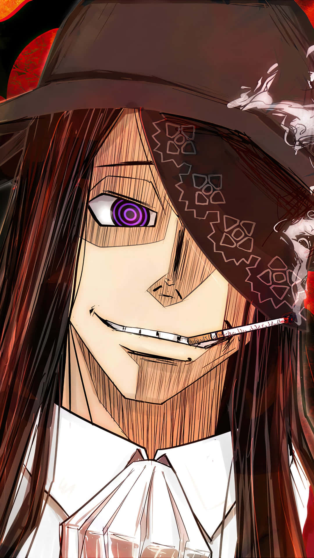 Fire Force Joker, long brown hair, wide grin, Full HD Phone Wallpaper