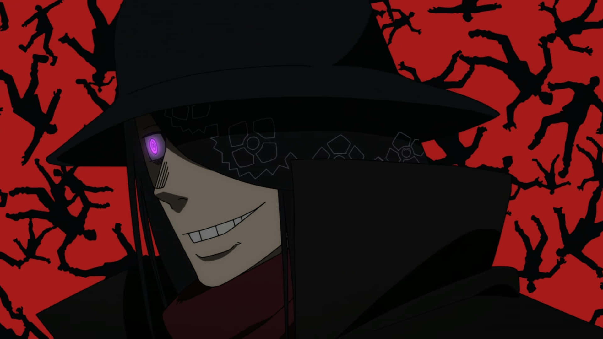 Fire Force Joker, black hat, glowing purple eye, Full HD Desktop Wallpaper