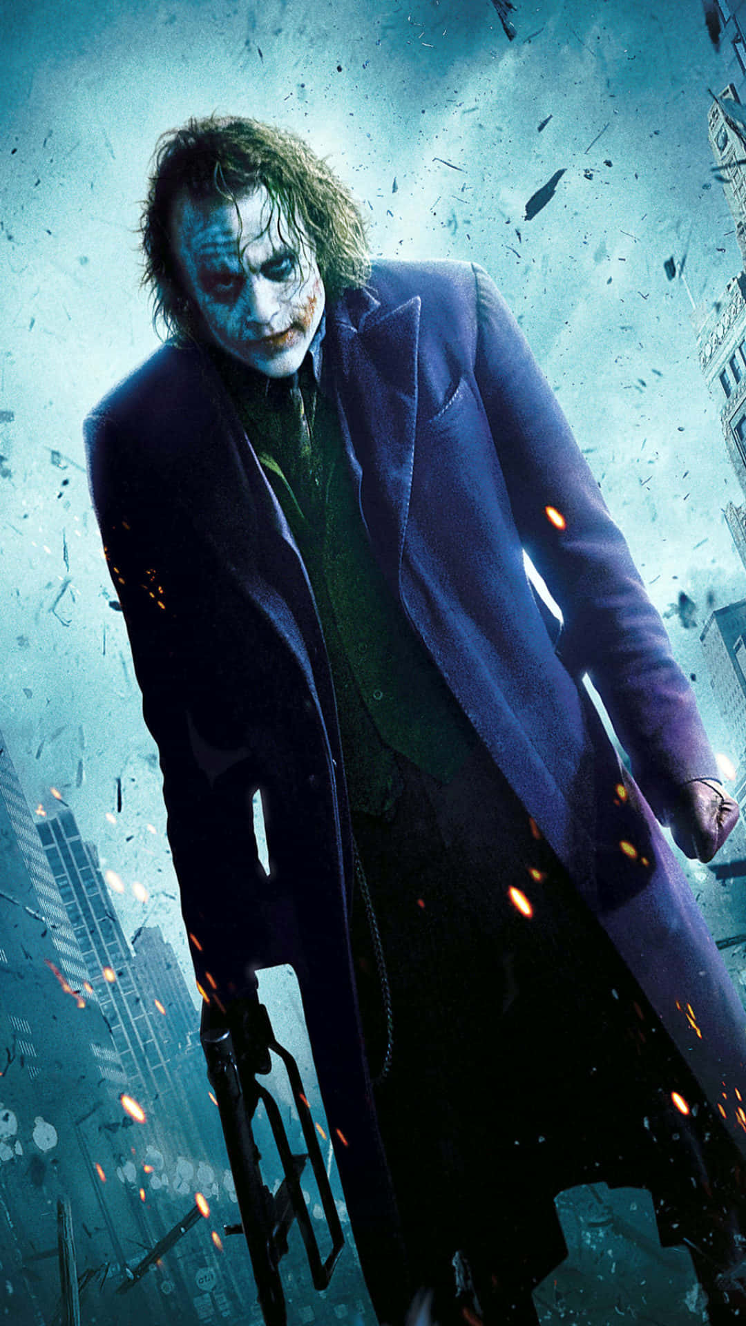 Joker, purple coat, shattered cityscape, Full HD Phone Wallpaper