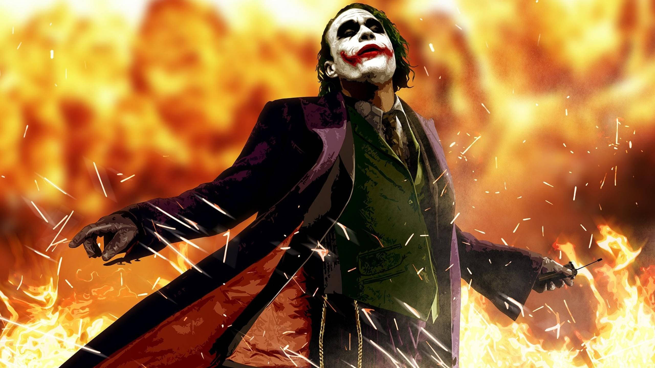 Joker, flames, roaring flames, 2K Desktop Wallpaper