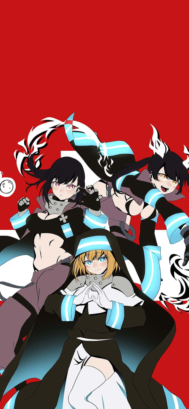 Fire Force, anime characters, bold red background, HD Phone Wallpaper