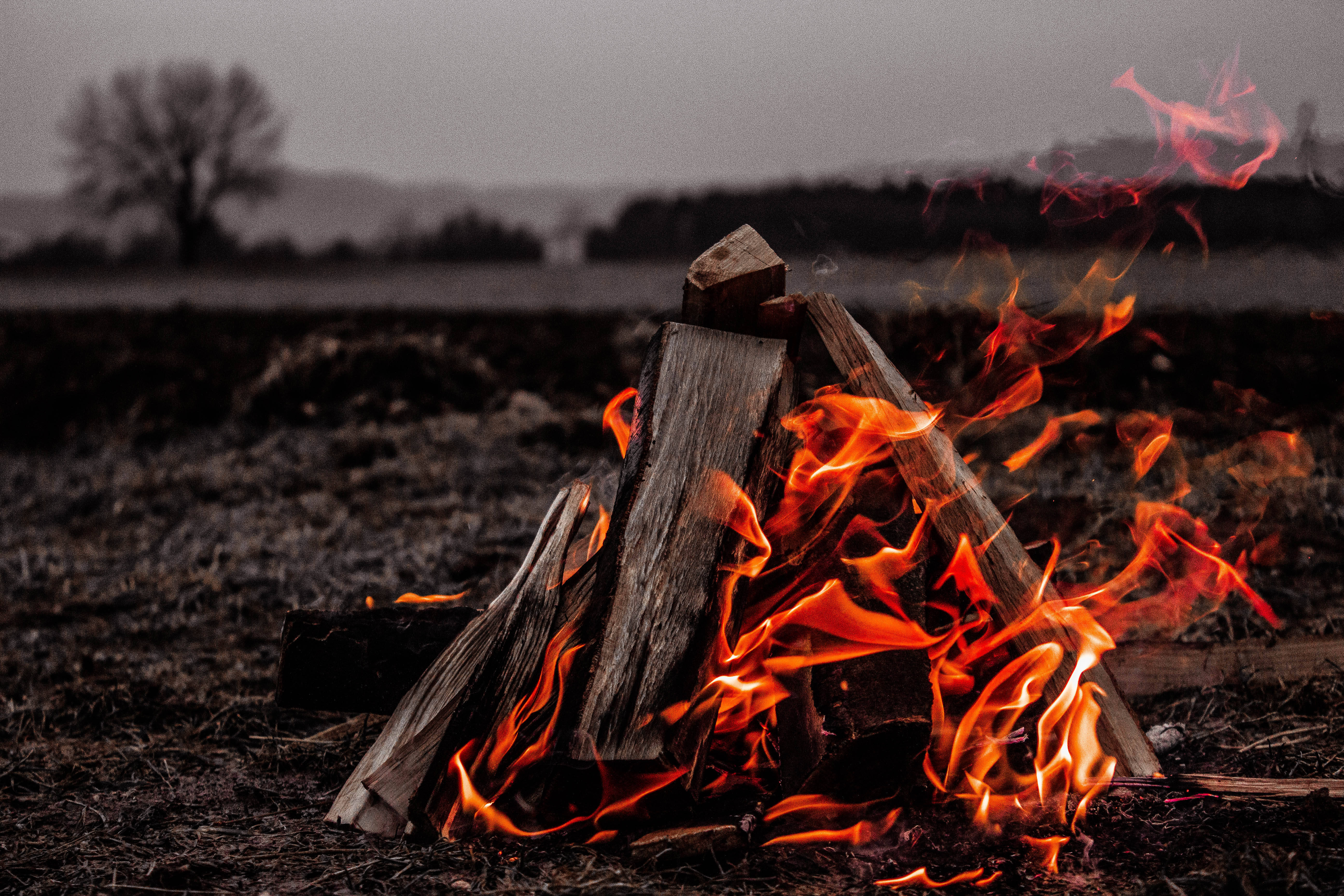 Fire Force, campfire, desolate field, 5K Desktop Wallpaper