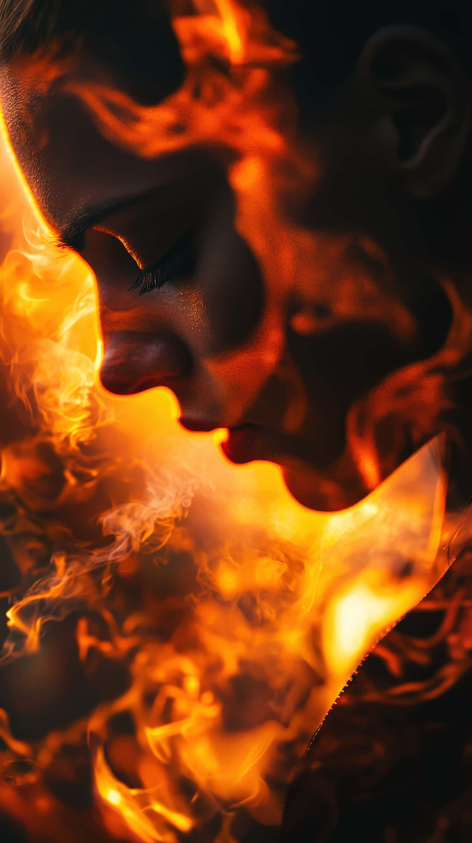 woman, fire, smoke, 2K Phone Wallpaper