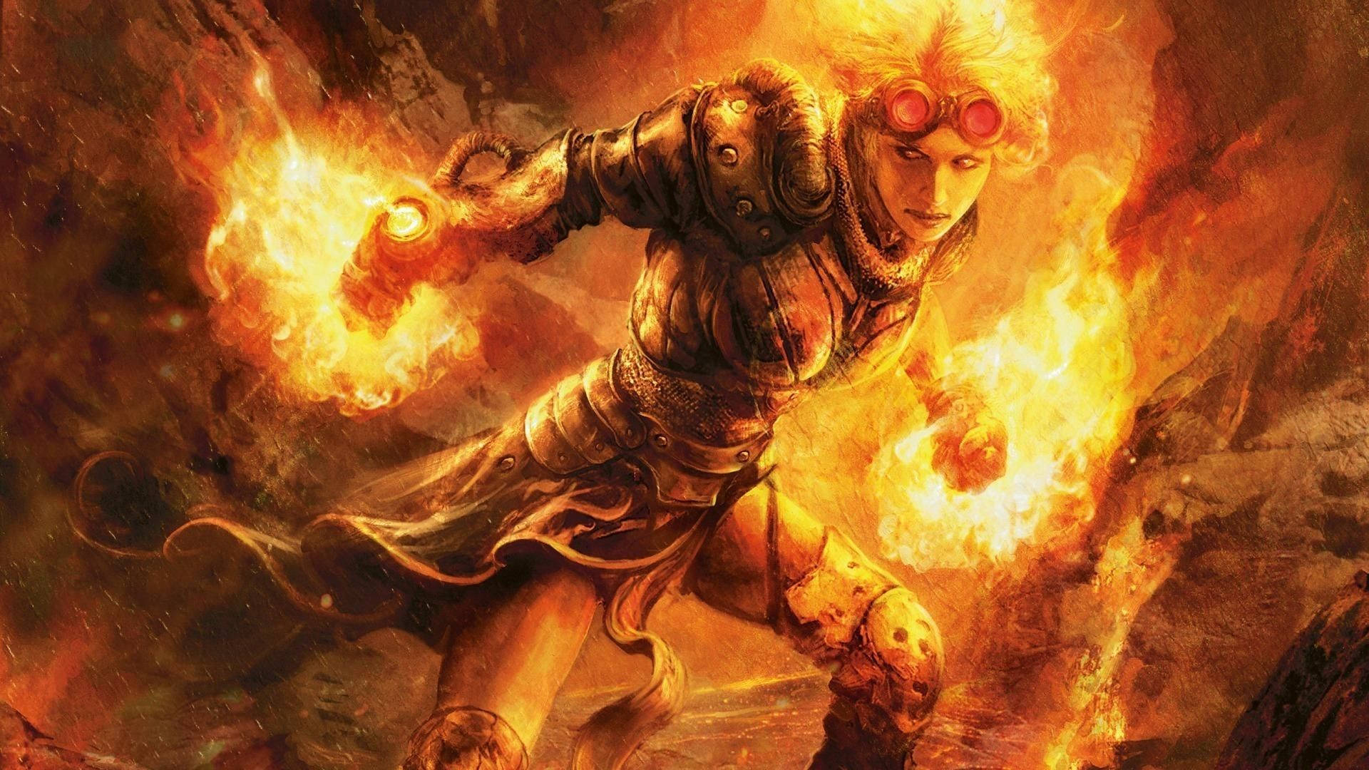 Fire Girl, fiery-haired warrior, ornate armor, Full HD Desktop Wallpaper