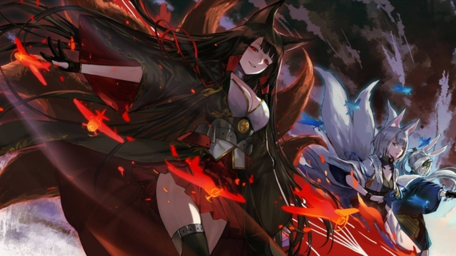Fire Girl, fox girls, anime-style, Full HD Desktop Wallpaper