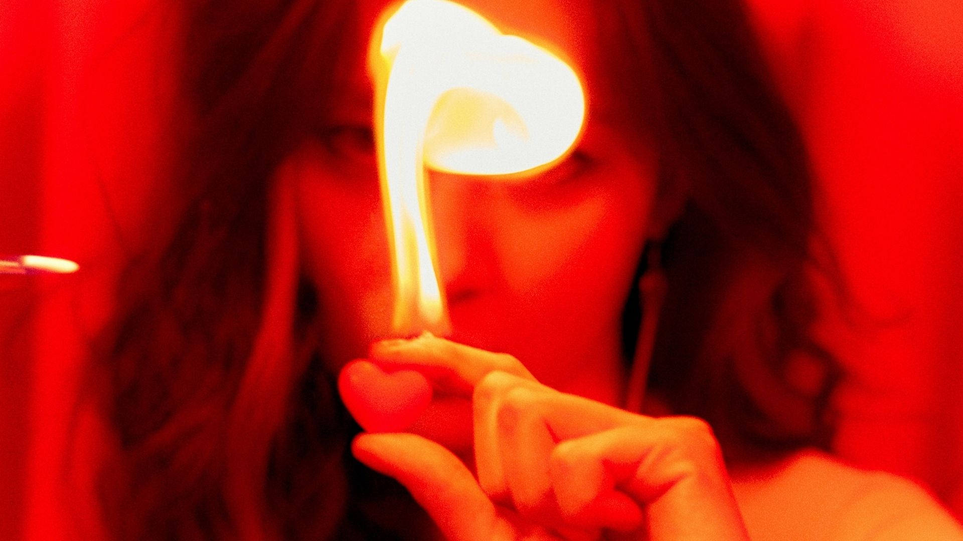 Fire Girl, flaming finger, glowing heart-shaped flame, Full HD Desktop Wallpaper