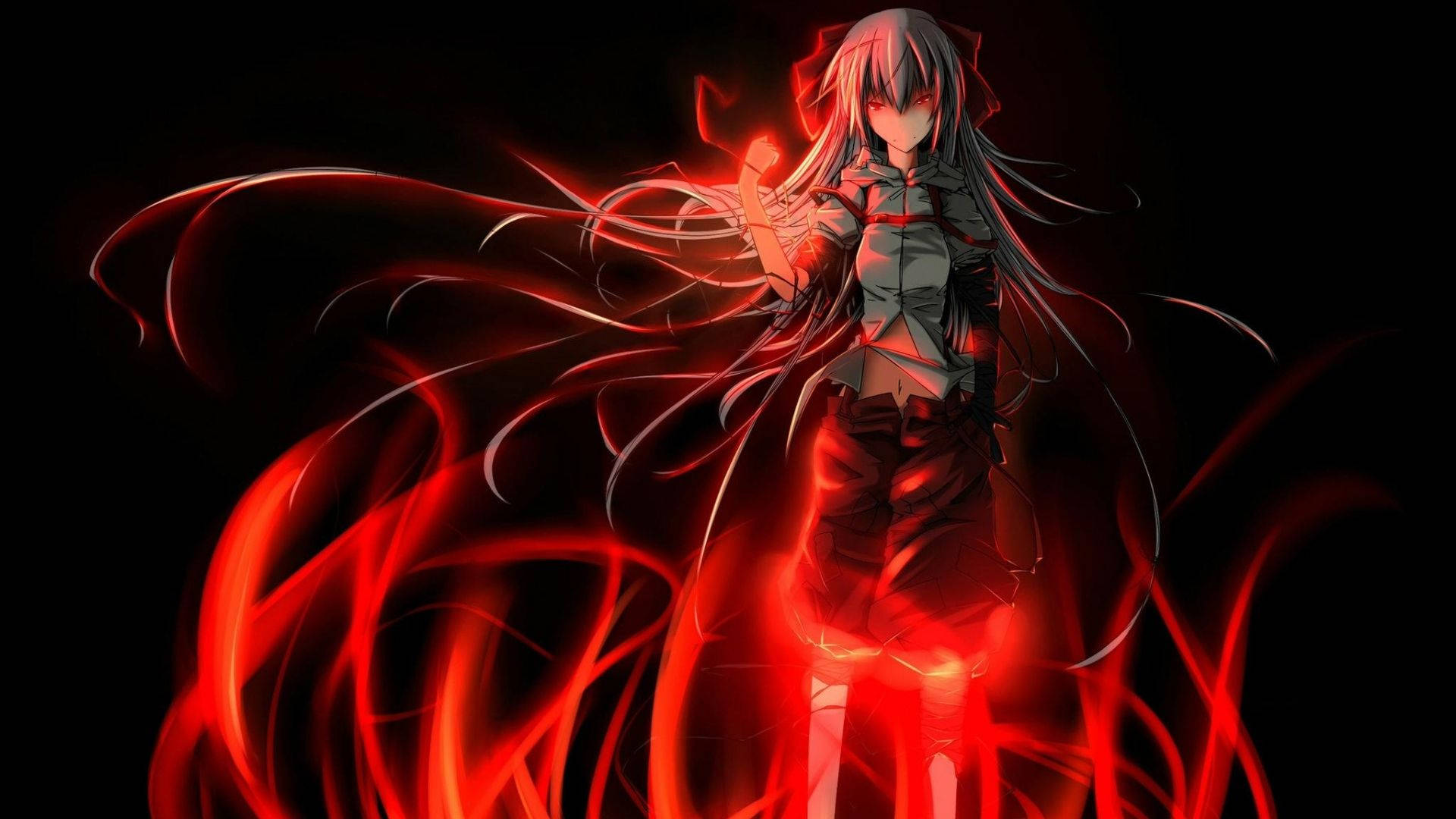glowing fire girl, anime girl, long silver hair, Full HD Desktop Wallpaper