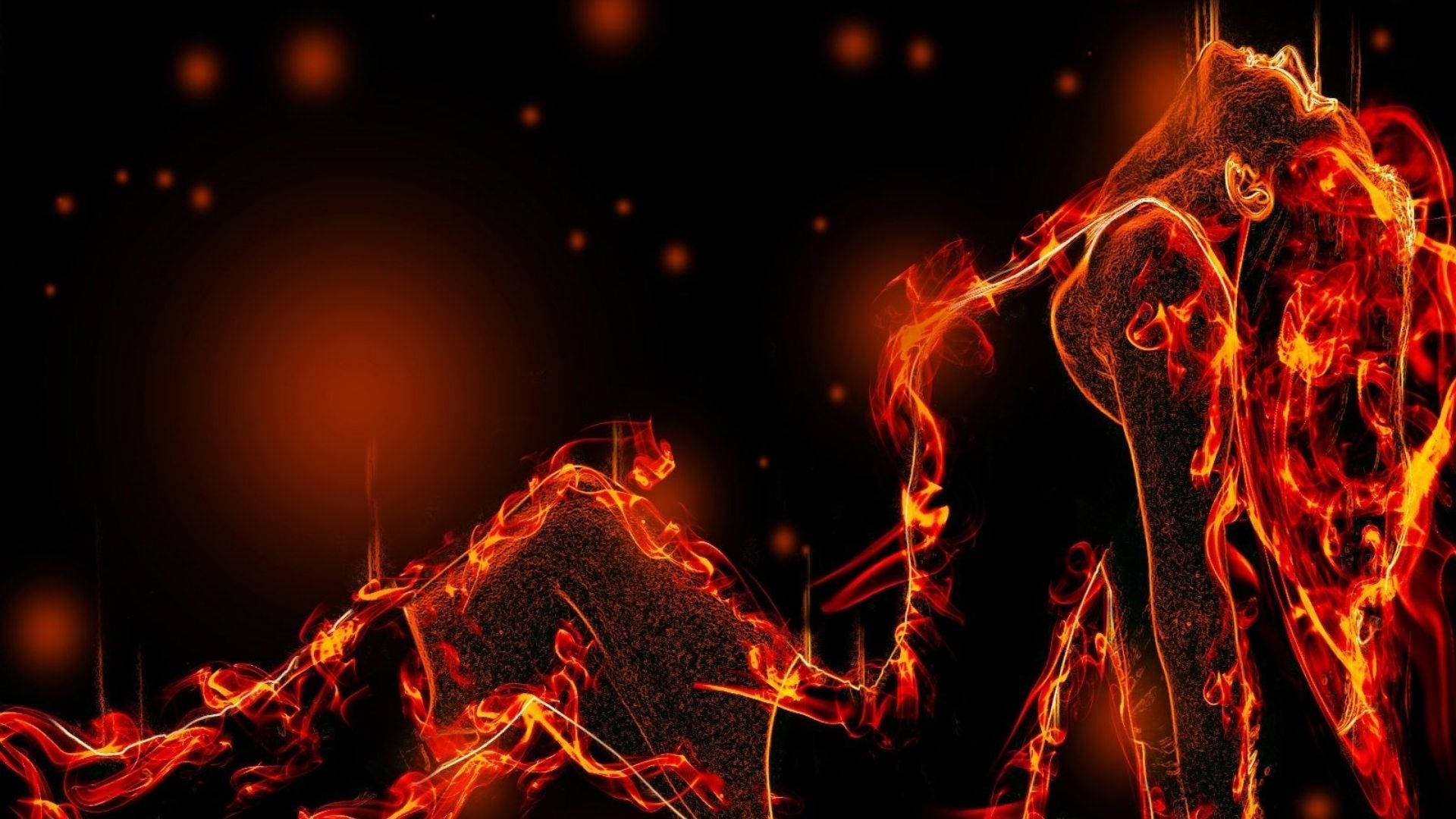 Fire Girl, glowing orange, red flames, Full HD Desktop Wallpaper