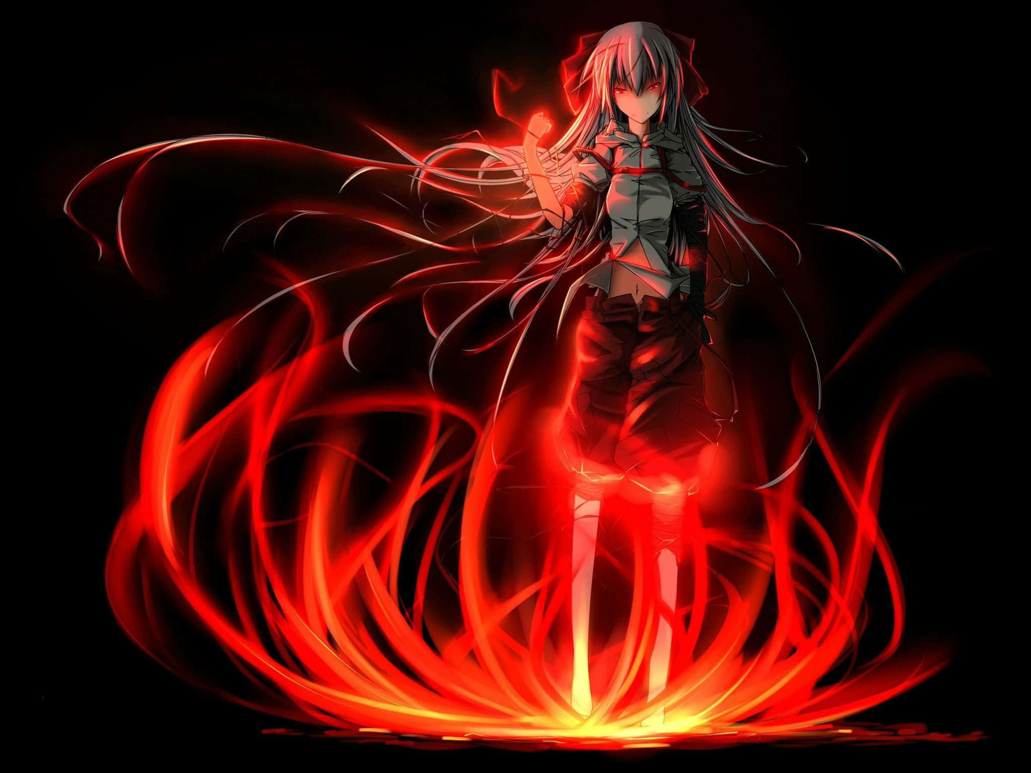 black and red anime, glowing anime girl, long hair, Full HD Desktop Wallpaper
