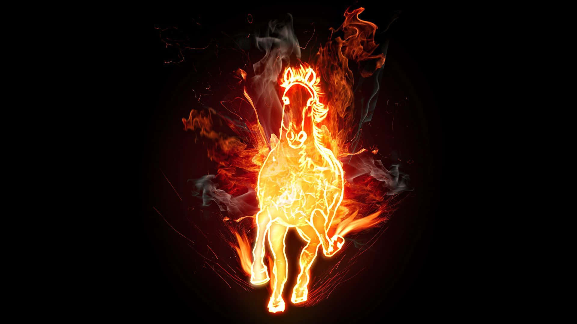 Fire Horse, fiery horse silhouette, swirling flames, Full HD Desktop Wallpaper