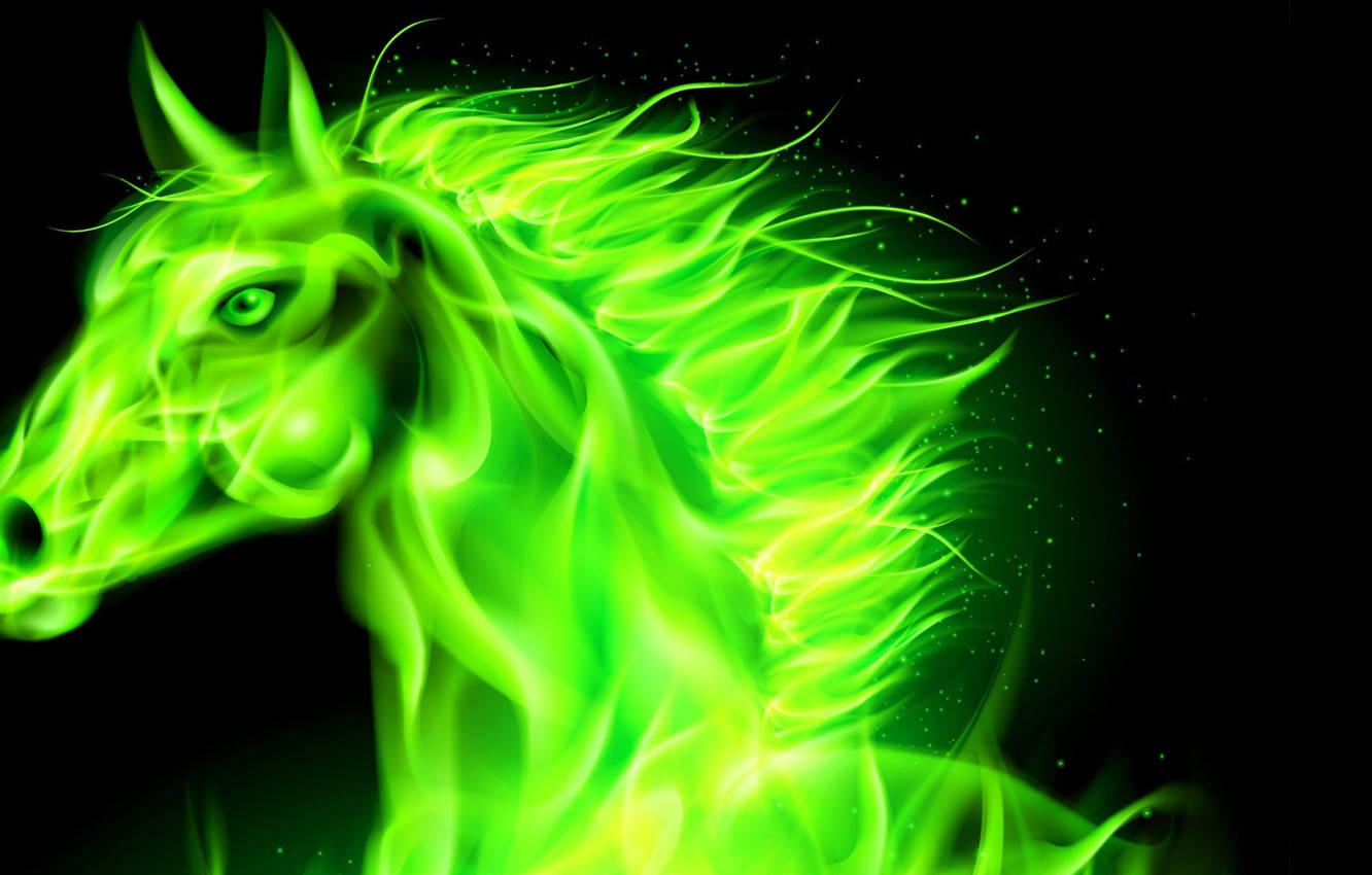 Neon Green Fire Horse, glowing green, fiery horse head, HD Desktop Wallpaper