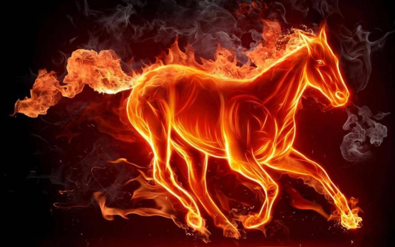 Fire Horse, fiery horse, swirling orange flames, HD Desktop Wallpaper