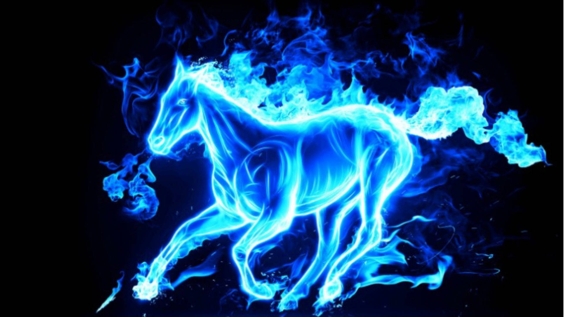 blue flames horse, glowing blue horse, electric flames, Full HD Desktop Wallpaper
