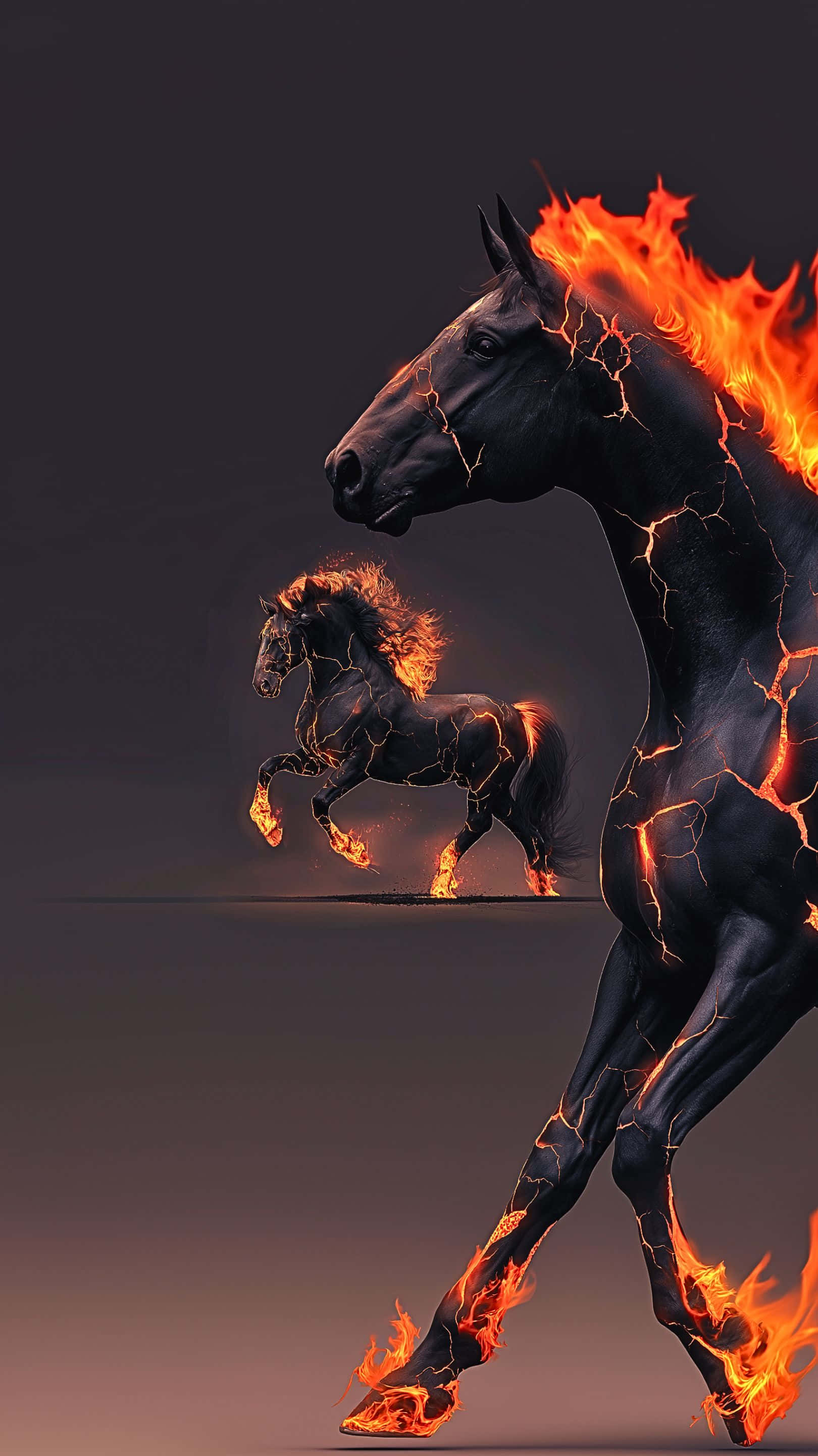 fiery horse, glowing lava, mane ablaze, 2K Phone Wallpaper