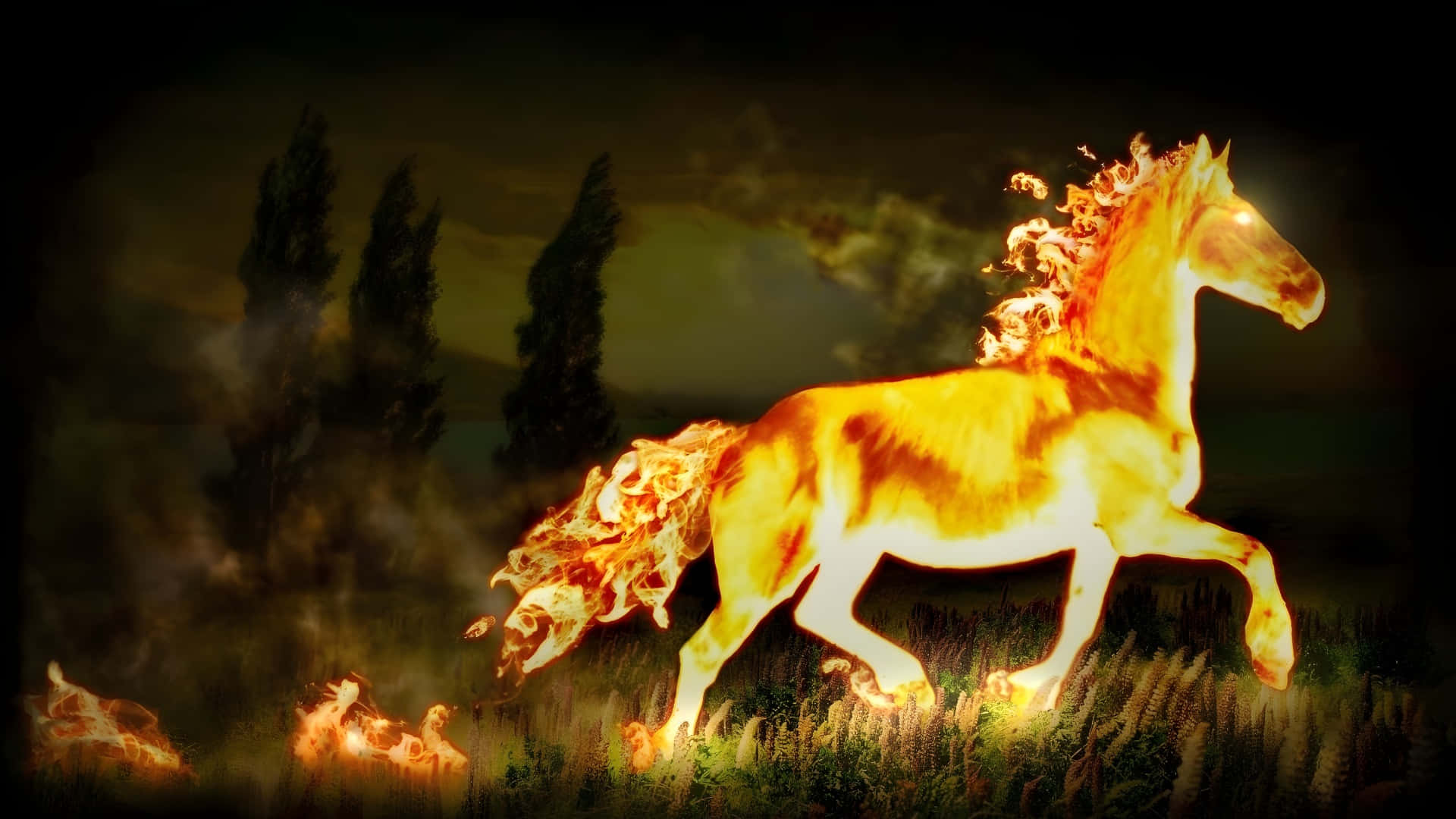 Fire Horse, mythical creature, fiery golden horse, Full HD Desktop Wallpaper