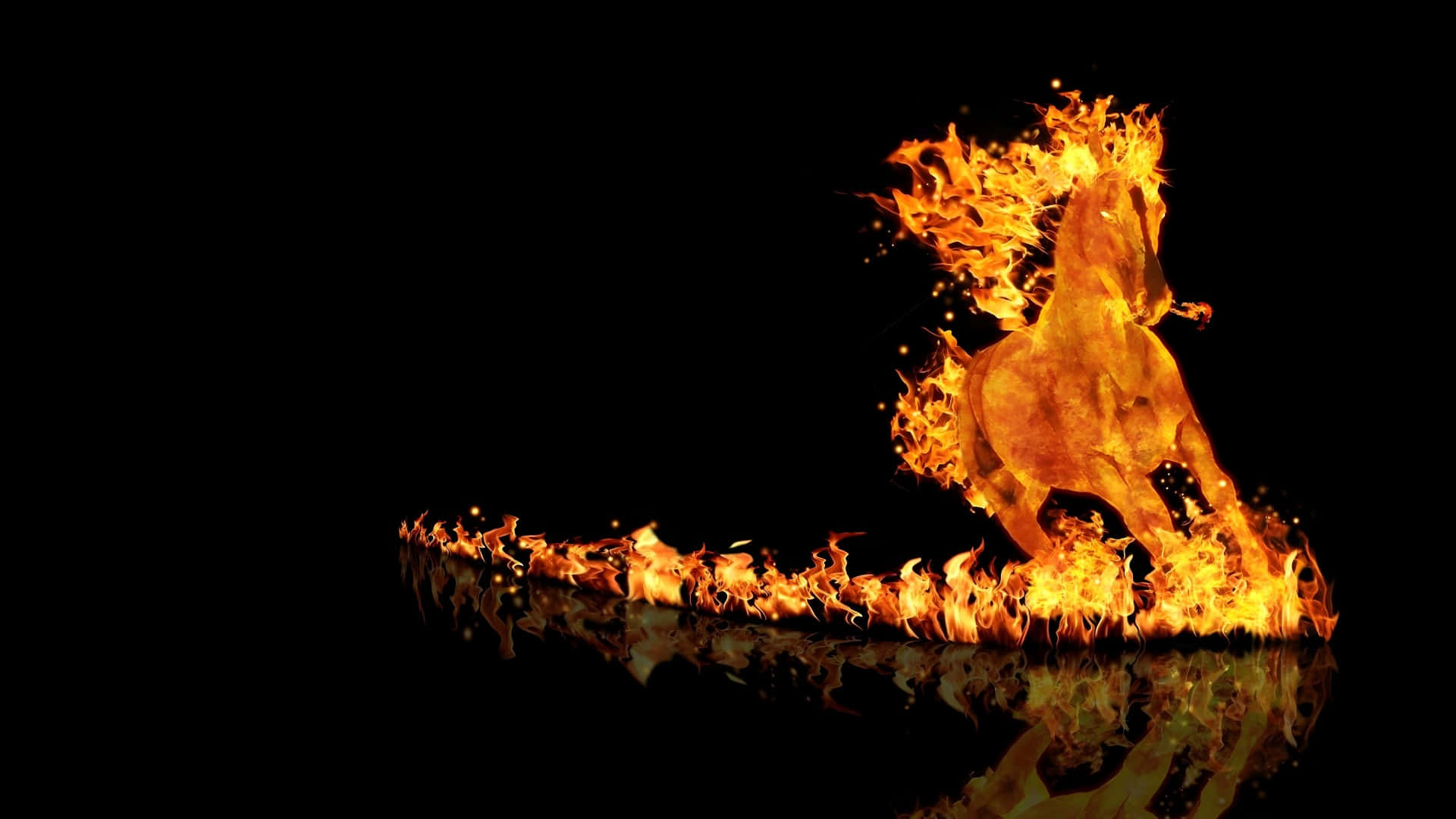 Fire Horse, fiery horse, dark surface, Full HD Desktop Wallpaper