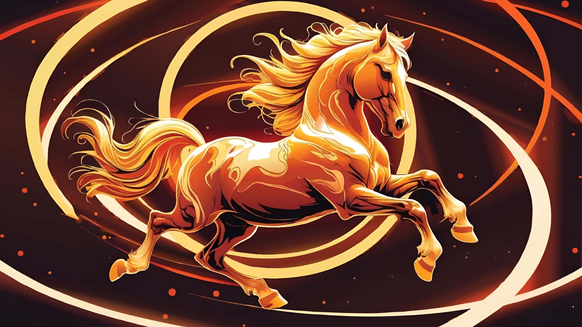 Fire Horse, golden horse, dark background, Full HD Desktop Wallpaper