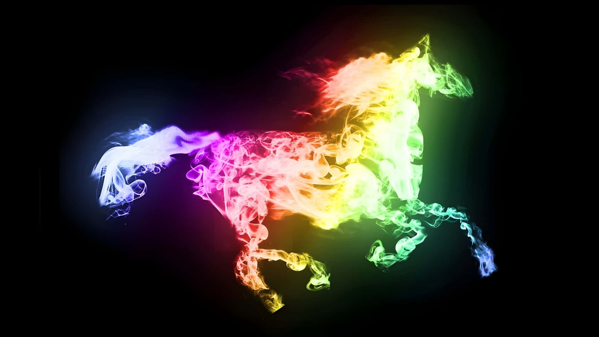 Fire Horse, neon art, rainbow-colored, Full HD Desktop Wallpaper