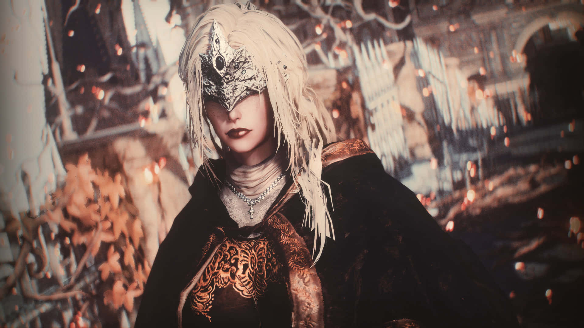 Fire Keeper, silver hair, ornate mask, Full HD Desktop Wallpaper