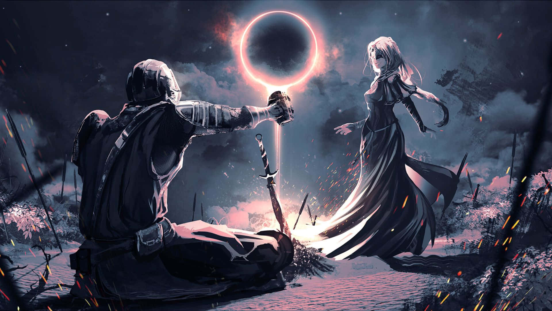Fire Keeper, knight, glowing sword, Full HD Desktop Wallpaper