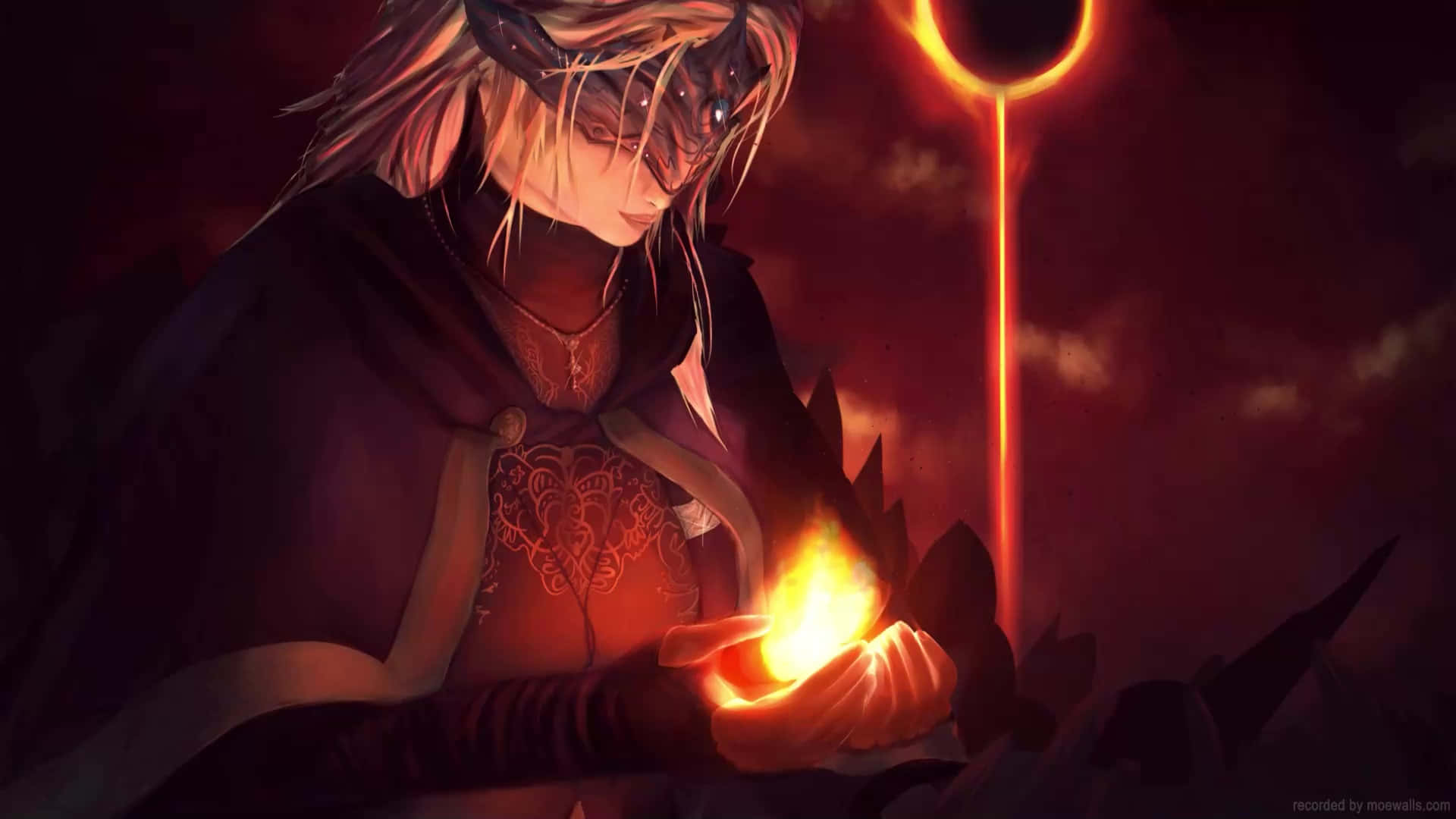 Fire Keeper, masked anime figure, dark robes, Full HD Desktop Wallpaper