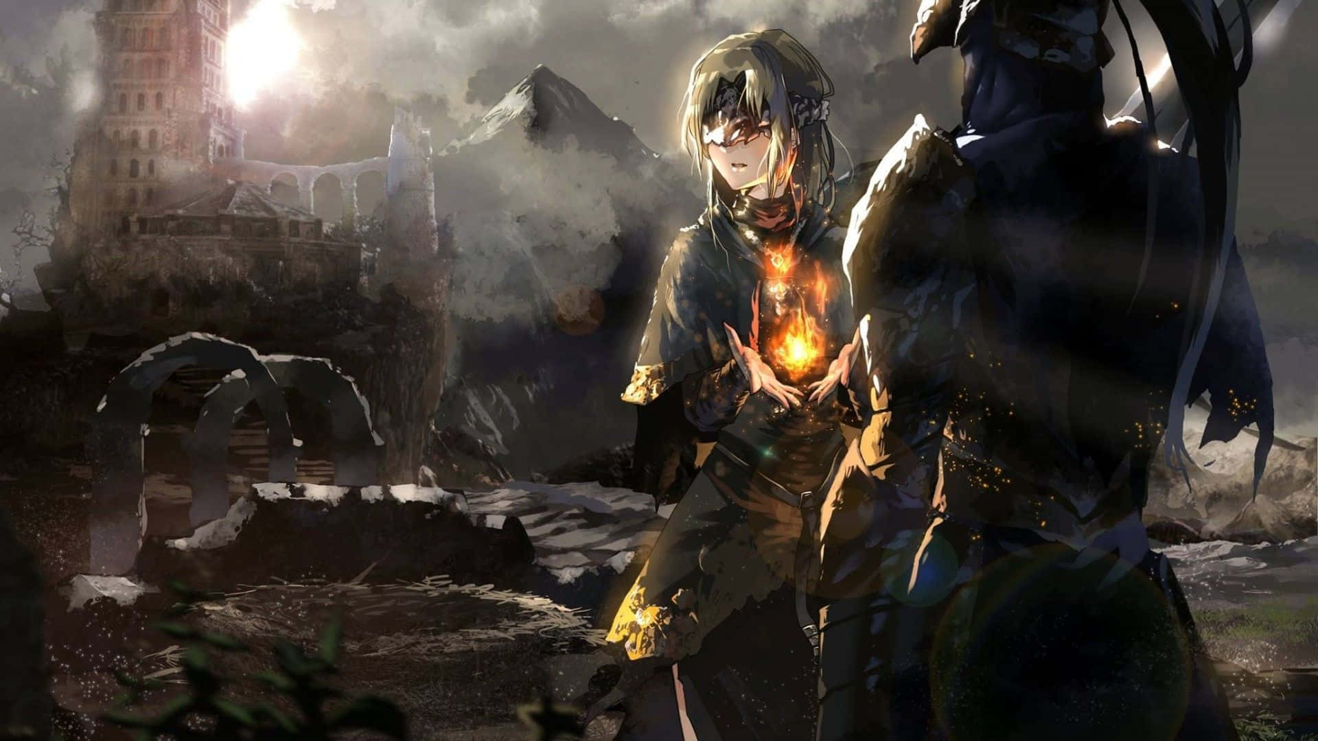 Fire Keeper, anime warrior, glowing orb, Full HD Desktop Wallpaper