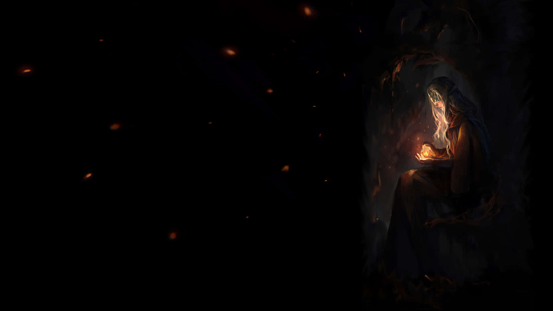 Fire Keeper, cloaked figure, glowing orb, Full HD Desktop Wallpaper