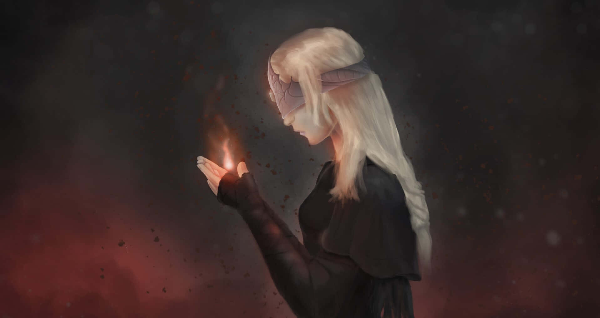 Fire Keeper, elf, long white hair, HD Desktop Wallpaper